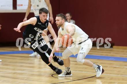 Basketball 2. Liga 2022/2023. Playoff.  2. Runde. KOS Celovec gegen Guessing Blackbirds.   Tim Huber (KOS),  Tobias Kopcsandy  (Guessing). Klagenfurt, am 19.3.2023.
Foto: Kuess
www.qspictures.net
---
pressefotos, pressefotografie, kuess, qs, qspictures, sport, bild, bilder, bilddatenbank