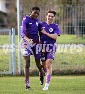 Fussball. Kaerntner Liga. Kraig gegen Austria Klagenfurt Amateure. Torjubel Mersei Dieu Nsandi, Tristan Elias Schoppitsch,, (Klagenfurt). Treibach, 25.3.2023
Foto: Kuess


---
pressefotos, pressefotografie, kuess, qs, qspictures, sport, bild, bilder, bilddatenbank