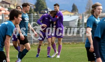 Fussball. Kaerntner Liga. Kraig gegen Austria Klagenfurt Amateure.  Torjubel Josip Pejic, Florian Georg Weiss (Klagenfurt). Treibach, 25.3.2023
Foto: Kuess


---
pressefotos, pressefotografie, kuess, qs, qspictures, sport, bild, bilder, bilddatenbank