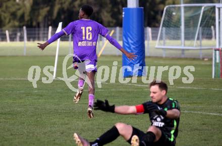 Fussball. Kaerntner Liga. Kraig gegen Austria Klagenfurt Amateure.  Torjubel Mersei Dieu Nsandi, (Klagenfurt). Treibach, 25.3.2023
Foto: Kuess


---
pressefotos, pressefotografie, kuess, qs, qspictures, sport, bild, bilder, bilddatenbank