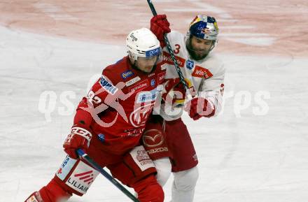 EBEL. Eishockey Bundesliga. EC KAC gegen Salzburg.    Clemens Unterweger,  (KAC),    Peter Schneider (Salzburg). Klagenfurt, am 26.3.2023.
Foto: Kuess
www.qspictures.net
---
pressefotos, pressefotografie, kuess, qs, qspictures, sport, bild, bilder, bilddatenbank