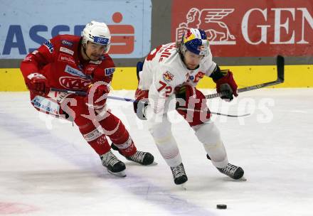 EBEL. Eishockey Bundesliga. EC KAC gegen Salzburg.  Kele Steffler,   (KAC),  Nicolai Meyer   (Salzburg). Klagenfurt, am 26.3.2023.
Foto: Kuess
www.qspictures.net
---
pressefotos, pressefotografie, kuess, qs, qspictures, sport, bild, bilder, bilddatenbank