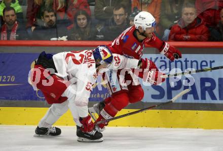 EBEL. Eishockey Bundesliga. EC KAC gegen Salzburg.   Thomas Hundertpfund, (KAC),     Paul Huber  (Salzburg). Klagenfurt, am 26.3.2023.
Foto: Kuess
www.qspictures.net
---
pressefotos, pressefotografie, kuess, qs, qspictures, sport, bild, bilder, bilddatenbank