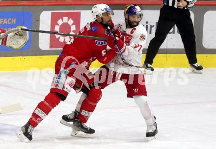 EBEL. Eishockey Bundesliga. EC KAC gegen Salzburg.   Lucas Lessio, (KAC),  Dominique Heinrich    (Salzburg). Klagenfurt, am 26.3.2023.
Foto: Kuess
www.qspictures.net
---
pressefotos, pressefotografie, kuess, qs, qspictures, sport, bild, bilder, bilddatenbank
