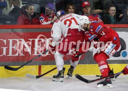 EBEL. Eishockey Bundesliga. EC KAC gegen Salzburg.   Paul Postma, (KAC),  Troy Wayne Bourke    (Salzburg). Klagenfurt, am 31.3.2023.
Foto: Kuess
www.qspictures.net
---
pressefotos, pressefotografie, kuess, qs, qspictures, sport, bild, bilder, bilddatenbank