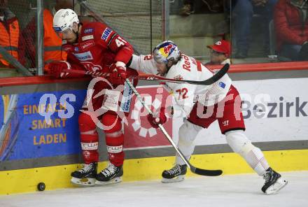 EBEL. Eishockey Bundesliga. EC KAC gegen Salzburg.   Jesper Jensen Aabo, (KAC),    Nicolai Meyer  (Salzburg). Klagenfurt, am 31.3.2023.
Foto: Kuess
www.qspictures.net
---
pressefotos, pressefotografie, kuess, qs, qspictures, sport, bild, bilder, bilddatenbank
