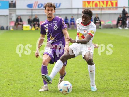 Fussball Bundesliga. SK Austria Klagenfurt gegen Salzburg. Vesel Demaku,  (Klagenfurt),    Lucas Gourna-Douath  (Salzburg).  Klagenfurt, am 2.4.2023.
Foto: Kuess
---
pressefotos, pressefotografie, kuess, qs, qspictures, sport, bild, bilder, bilddatenbank