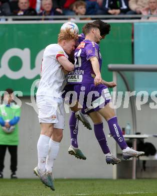 Fussball Bundesliga. SK Austria Klagenfurt gegen Salzburg.  Fabian Miesenboeck,  (Klagenfurt),   Nicolas Seiwald (Salzburg).  Klagenfurt, am 2.4.2023.
Foto: Kuess
---
pressefotos, pressefotografie, kuess, qs, qspictures, sport, bild, bilder, bilddatenbank