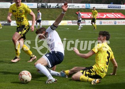 Fussball. Unterliga Ost. St. Veit  gegen Bad St. Leonhard.  Alexander Hofer   (St. Veit),    Michael Karl Schriefl (Bad St. Leonhard). St. Veit, 1.4.2023.
Foto: Kuess


---
pressefotos, pressefotografie, kuess, qs, qspictures, sport, bild, bilder, bilddatenbank