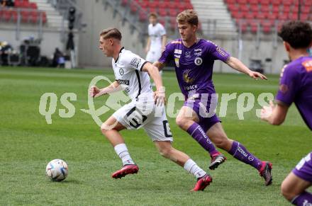 Fussball Bundesliga. SK Austria Klagenfurt gegen Sturm Graz.  Nicolas Binder,  (Klagenfurt),    Alexander Prass (Graz).  Klagenfurt, am 16.4.2023.
Foto: Kuess
---
pressefotos, pressefotografie, kuess, qs, qspictures, sport, bild, bilder, bilddatenbank