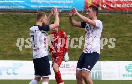 Fussball. Unterliga Ost. St. Veit  gegen Bad St. Leonhard.  Torjubel Heiko Norbert Springer, Moritz Johannes Kirbach (St. Veit). St. Veit, 1.4.2023.
Foto: Kuess


---
pressefotos, pressefotografie, kuess, qs, qspictures, sport, bild, bilder, bilddatenbank