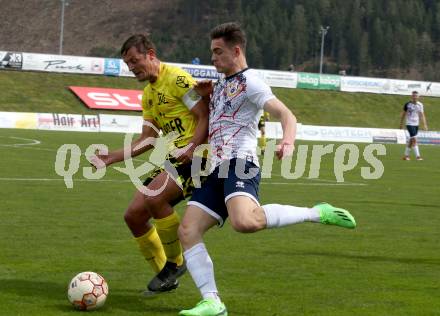 Fussball. Unterliga Ost. St. Veit  gegen Bad St. Leonhard.   Michael Schritliser (St. Veit),  Michael Rabensteiner   (Bad St. Leonhard). St. Veit, 1.4.2023.
Foto: Kuess


---
pressefotos, pressefotografie, kuess, qs, qspictures, sport, bild, bilder, bilddatenbank