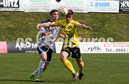 Fussball. Unterliga Ost. St. Veit  gegen Bad St. Leonhard.  Michael Salbrechter  (St. Veit),    Andreas Steinkellner (Bad St. Leonhard). St. Veit, 1.4.2023.
Foto: Kuess


---
pressefotos, pressefotografie, kuess, qs, qspictures, sport, bild, bilder, bilddatenbank