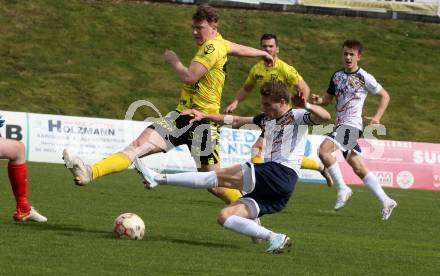 Fussball. Unterliga Ost. St. Veit  gegen Bad St. Leonhard.  Alexander Hofer   (St. Veit),   Maximilian Sandro Stoni (Bad St. Leonhard). St. Veit, 1.4.2023.
Foto: Kuess


---
pressefotos, pressefotografie, kuess, qs, qspictures, sport, bild, bilder, bilddatenbank