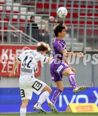 Fussball Bundesliga. SK Austria Klagenfurt gegen Sturm Graz.  Sebastian Guerra Soto,  (Klagenfurt),   David Affengruber  (Graz).  Klagenfurt, am 16.4.2023.
Foto: Kuess
---
pressefotos, pressefotografie, kuess, qs, qspictures, sport, bild, bilder, bilddatenbank