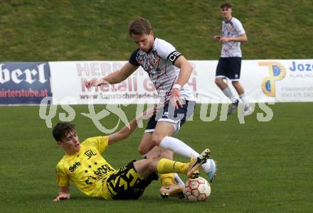 Fussball. Unterliga Ost. St. Veit  gegen Bad St. Leonhard.  Alexander Hofer   (St. Veit),   Michael Karl Schriefl (Bad St. Leonhard). St. Veit, 1.4.2023.
Foto: Kuess


---
pressefotos, pressefotografie, kuess, qs, qspictures, sport, bild, bilder, bilddatenbank