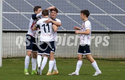 Fussball. Unterliga Ost. St. Veit  gegen Bad St. Leonhard.   Torjubel Alexander Hofer, Michael Salbrechter, Lukas Bernhard Unterweger (St. Veit).  St. Veit, 1.4.2023.
Foto: Kuess


---
pressefotos, pressefotografie, kuess, qs, qspictures, sport, bild, bilder, bilddatenbank