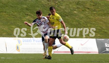 Fussball. Unterliga Ost. St. Veit  gegen Bad St. Leonhard.  Lukas Bernhard Unterweger  (St. Veit),  Michael Rabensteiner   (Bad St. Leonhard). St. Veit, 1.4.2023.
Foto: Kuess


---
pressefotos, pressefotografie, kuess, qs, qspictures, sport, bild, bilder, bilddatenbank