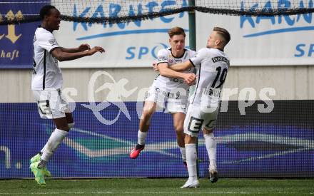 Fussball Bundesliga. SK Austria Klagenfurt gegen Sturm Graz. Torjubel Emmanuel Esseh Emegha, Tomi Horvat   (Graz).  Klagenfurt, am 16.4.2023.
Foto: Kuess
---
pressefotos, pressefotografie, kuess, qs, qspictures, sport, bild, bilder, bilddatenbank