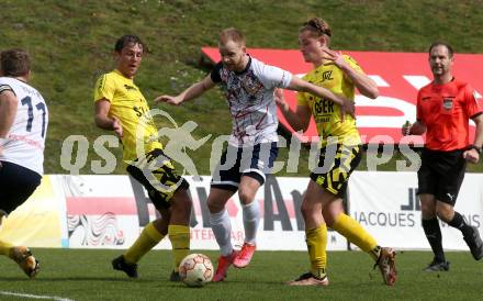 Fussball. Unterliga Ost. St. Veit  gegen Bad St. Leonhard.  Heiko Norbert Springer  (St. Veit),    Franz Steinkellner (Bad St. Leonhard). St. Veit, 1.4.2023.
Foto: Kuess


---
pressefotos, pressefotografie, kuess, qs, qspictures, sport, bild, bilder, bilddatenbank