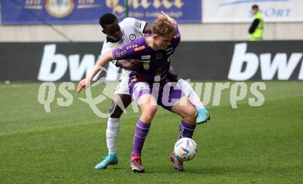 Fussball Bundesliga. SK Austria Klagenfurt gegen Sturm Graz.  Vesel Demaku,  (Klagenfurt),    Amadou Dante (Graz).  Klagenfurt, am 16.4.2023.
Foto: Kuess
---
pressefotos, pressefotografie, kuess, qs, qspictures, sport, bild, bilder, bilddatenbank
