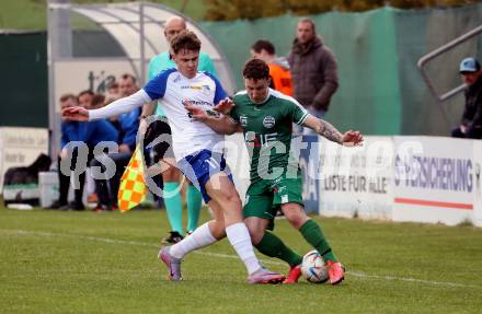 Fussball. Regionalliga. Treibach gegen DSV Leoben. Alexander Kurz  (Treibach),  Lukas Prokop  (Leoben). Treibach, 21.4.2023.
Foto: Kuess


---
pressefotos, pressefotografie, kuess, qs, qspictures, sport, bild, bilder, bilddatenbank