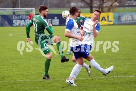 Fussball. Regionalliga. Treibach gegen DSV Leoben.  Julian Salentinig, Kevin Vaschauner  (Treibach),  Marco Untergrabner  (Leoben). Treibach, 21.4.2023.
Foto: Kuess


---
pressefotos, pressefotografie, kuess, qs, qspictures, sport, bild, bilder, bilddatenbank