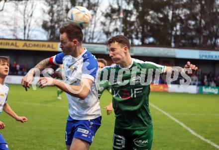 Fussball. Regionalliga. Treibach gegen DSV Leoben. Kevin Vaschauner   (Treibach),  Lukas Prokop  (Leoben). Treibach, 21.4.2023.
Foto: Kuess


---
pressefotos, pressefotografie, kuess, qs, qspictures, sport, bild, bilder, bilddatenbank