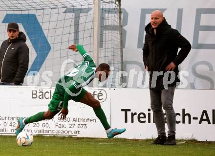 Fussball. Regionalliga. Treibach gegen DSV Leoben.  Michael John Lema, Trainer Carsten Jancker  (Leoben). Treibach, 21.4.2023.
Foto: Kuess


---
pressefotos, pressefotografie, kuess, qs, qspictures, sport, bild, bilder, bilddatenbank