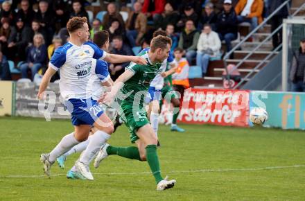 Fussball. Regionalliga. Treibach gegen DSV Leoben.  Manuel Primusch (Treibach),   Thomas Hirschhofer (Leoben). Treibach, 21.4.2023.
Foto: Kuess


---
pressefotos, pressefotografie, kuess, qs, qspictures, sport, bild, bilder, bilddatenbank