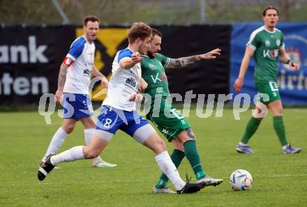 Fussball. Regionalliga. Treibach gegen DSV Leoben. Lukas Urnik  (Treibach),  Philipp Huetter  (Leoben). Treibach, 21.4.2023.
Foto: Kuess


---
pressefotos, pressefotografie, kuess, qs, qspictures, sport, bild, bilder, bilddatenbank