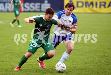 Fussball. Regionalliga. Treibach gegen DSV Leoben.  David Armin Hude (Treibach),   Lukas Prokop (Leoben). Treibach, 21.4.2023.
Foto: Kuess


---
pressefotos, pressefotografie, kuess, qs, qspictures, sport, bild, bilder, bilddatenbank