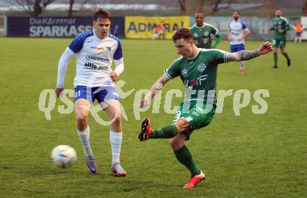 Fussball. Regionalliga. Treibach gegen DSV Leoben.  Alexander Kurz (Treibach),  Lukas Prokop  (Leoben). Treibach, 21.4.2023.
Foto: Kuess


---
pressefotos, pressefotografie, kuess, qs, qspictures, sport, bild, bilder, bilddatenbank