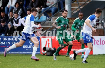 Fussball. Regionalliga. Treibach gegen DSV Leoben.  Alexander Kurz (Treibach),  Philipp Huetter; Michael John Lema  (Leoben). Treibach, 21.4.2023.
Foto: Kuess


---
pressefotos, pressefotografie, kuess, qs, qspictures, sport, bild, bilder, bilddatenbank