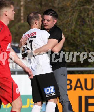 Fussball. Kaerntner Liga. Bleiburg gegen ATSV Wolfsberg.  Jubel Spielertrainer Patrick Paul Oswaldi, Co-Trainer Zan Sekaucnik  (Bleiburg),.  Bleiburg 22.4.2023.
Foto: Kuess


---
pressefotos, pressefotografie, kuess, qs, qspictures, sport, bild, bilder, bilddatenbank