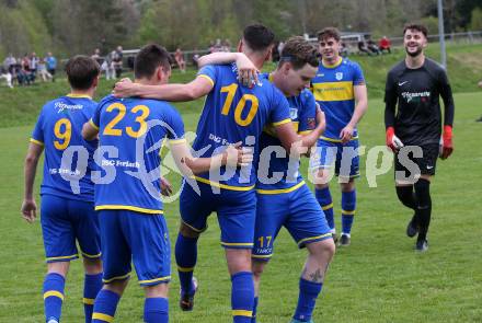 Fussball. 1. Klasse D. DSG Ferlach gegen Tainach.  Torjubel   (Ferlach). Ferlach 29.4.2023.
Foto: Kuess


---
pressefotos, pressefotografie, kuess, qs, qspictures, sport, bild, bilder, bilddatenbank
