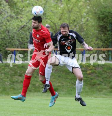 Fussball. Kaerntner Liga. Ferlach gegen Gmuend.  Stephan Buergler   (Ferlach),  Philipp Platzer  (Gmuend). Ferlach 29.4.2023.
Foto: Kuess


---
pressefotos, pressefotografie, kuess, qs, qspictures, sport, bild, bilder, bilddatenbank