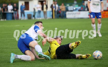 Fussball Rgionalliga. Treibach gegen Allerheiligen. Hanno Ulrich Wachernig   (Treibach),  Fabio Pistrich  (Allerheiligen). Treibach 5.5.2023.
Foto: Kuess


---
pressefotos, pressefotografie, kuess, qs, qspictures, sport, bild, bilder, bilddatenbank