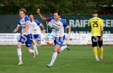 Fussball Rgionalliga. Treibach gegen Allerheiligen.   Torjubel Kevin Vaschauner , Mario Michael Kuester, (Treibach). Treibach 5.5.2023.
Foto: Kuess


---
pressefotos, pressefotografie, kuess, qs, qspictures, sport, bild, bilder, bilddatenbank