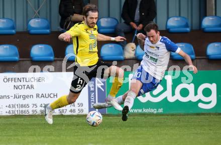 Fussball Rgionalliga. Treibach gegen Allerheiligen.  Kevin Vaschauner   (Treibach),    Matej Grgic (Allerheiligen). Treibach 5.5.2023.
Foto: Kuess


---
pressefotos, pressefotografie, kuess, qs, qspictures, sport, bild, bilder, bilddatenbank