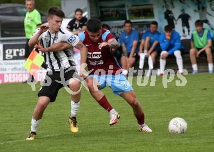 Fussball Kaerntner Liga. Bleiburg gegen Maria Saal.  Teo Mrkonjic  (Bleiburg),   Damjan Jovanovic (Maria Saal). Bleiburg 6.5.2023.
Foto: Kuess


---
pressefotos, pressefotografie, kuess, qs, qspictures, sport, bild, bilder, bilddatenbank