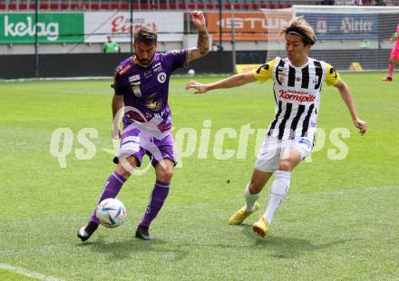 Fussball Bundesliga. SK Austria Klagenfurt gegen LASK.  KOsmas Gkezos, (Klagenfurt),    Keito Nakamura (LASK).  Klagenfurt, am 7.5.2023.
Foto: Kuess
---
pressefotos, pressefotografie, kuess, qs, qspictures, sport, bild, bilder, bilddatenbank