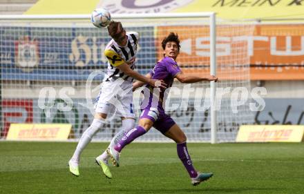 Fussball Bundesliga. SK Austria Klagenfurt gegen LASK. Sebastian Guerra Soto,   (Klagenfurt),  Felix Luckeneder  (LASK).  Klagenfurt, am 7.5.2023.
Foto: Kuess
---
pressefotos, pressefotografie, kuess, qs, qspictures, sport, bild, bilder, bilddatenbank