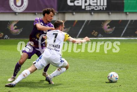 Fussball Bundesliga. SK Austria Klagenfurt gegen LASK.  Vesel Demaku, (Klagenfurt),    Rene Renner (LASK).  Klagenfurt, am 7.5.2023.
Foto: Kuess
---
pressefotos, pressefotografie, kuess, qs, qspictures, sport, bild, bilder, bilddatenbank
