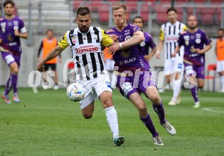 Fussball Bundesliga. SK Austria Klagenfurt gegen LASK.  Christopher CVetko, (Klagenfurt),    Filip Stojkovic (LASK).  Klagenfurt, am 7.5.2023.
Foto: Kuess
---
pressefotos, pressefotografie, kuess, qs, qspictures, sport, bild, bilder, bilddatenbank