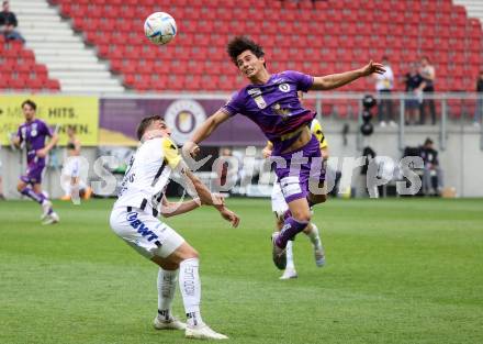 Fussball Bundesliga. SK Austria Klagenfurt gegen LASK.  Sebastian Guerra Soto,  (Klagenfurt),   Philipp Ziereis (LASK).  Klagenfurt, am 7.5.2023.
Foto: Kuess
---
pressefotos, pressefotografie, kuess, qs, qspictures, sport, bild, bilder, bilddatenbank