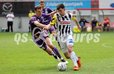 Fussball Bundesliga. SK Austria Klagenfurt gegen LASK. Andrew Irving, (Klagenfurt),   Peter Michorl   (LASK).  Klagenfurt, am 7.5.2023.
Foto: Kuess
---
pressefotos, pressefotografie, kuess, qs, qspictures, sport, bild, bilder, bilddatenbank