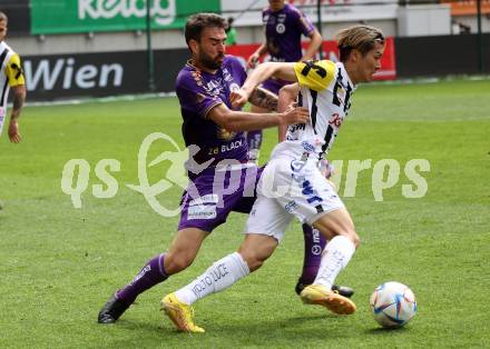 Fussball Bundesliga. SK Austria Klagenfurt gegen LASK.  Kosmas Gkezos, (Klagenfurt),    Keito Nakamura (LASK).  Klagenfurt, am 7.5.2023.
Foto: Kuess
---
pressefotos, pressefotografie, kuess, qs, qspictures, sport, bild, bilder, bilddatenbank