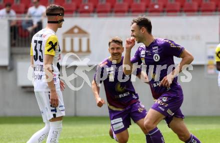 Fussball Bundesliga. SK Austria Klagenfurt gegen LASK.  Torjubel Andrew Irving, Christopher Wernitznig (Klagenfurt). Klagenfurt, am 7.5.2023.
Foto: Kuess
---
pressefotos, pressefotografie, kuess, qs, qspictures, sport, bild, bilder, bilddatenbank