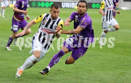 Fussball Bundesliga. SK Austria Klagenfurt gegen LASK.  Maximiliano Moreira Romero, (Klagenfurt),  Sascha Horvath   (LASK).  Klagenfurt, am 7.5.2023.
Foto: Kuess
---
pressefotos, pressefotografie, kuess, qs, qspictures, sport, bild, bilder, bilddatenbank
